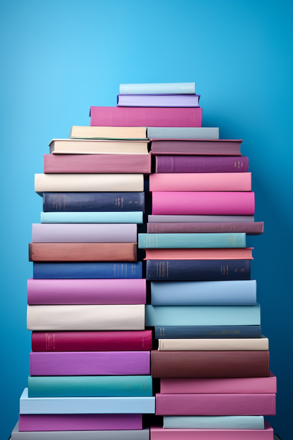 Colorful Book Stack on Blue