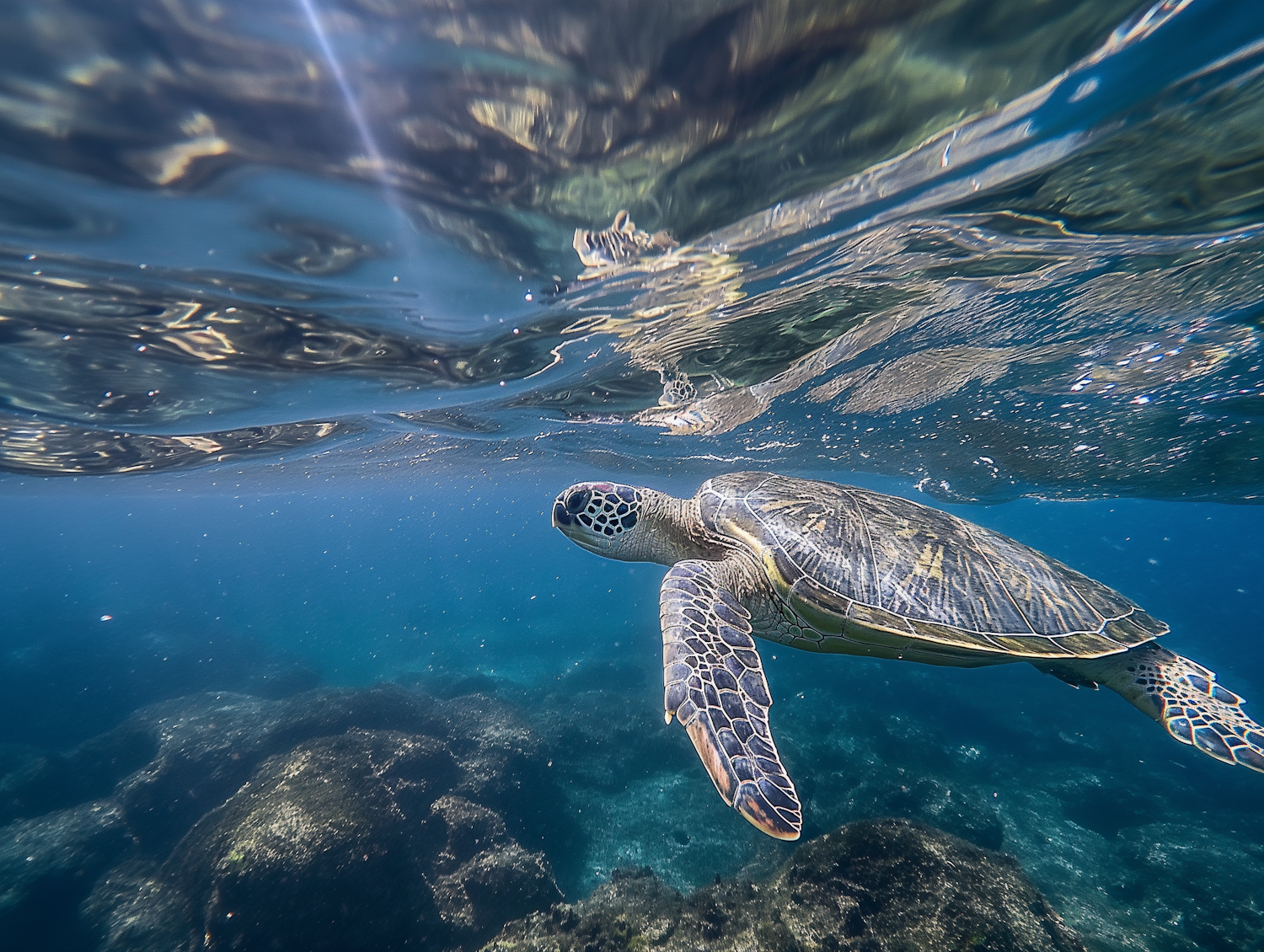 Serene Sea Turtle in Blue Water