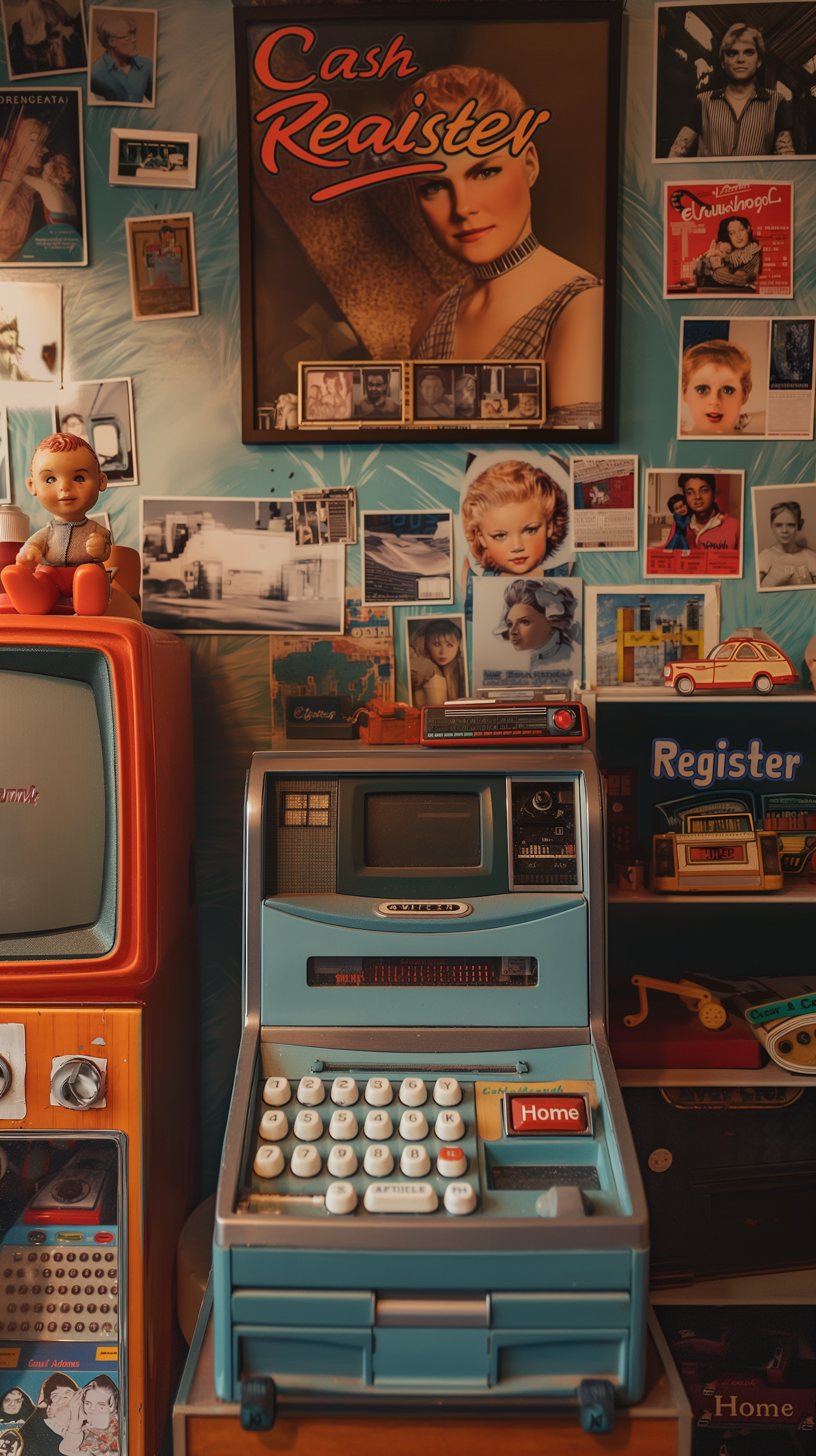 Vintage Memorabilia and Cash Register Scene