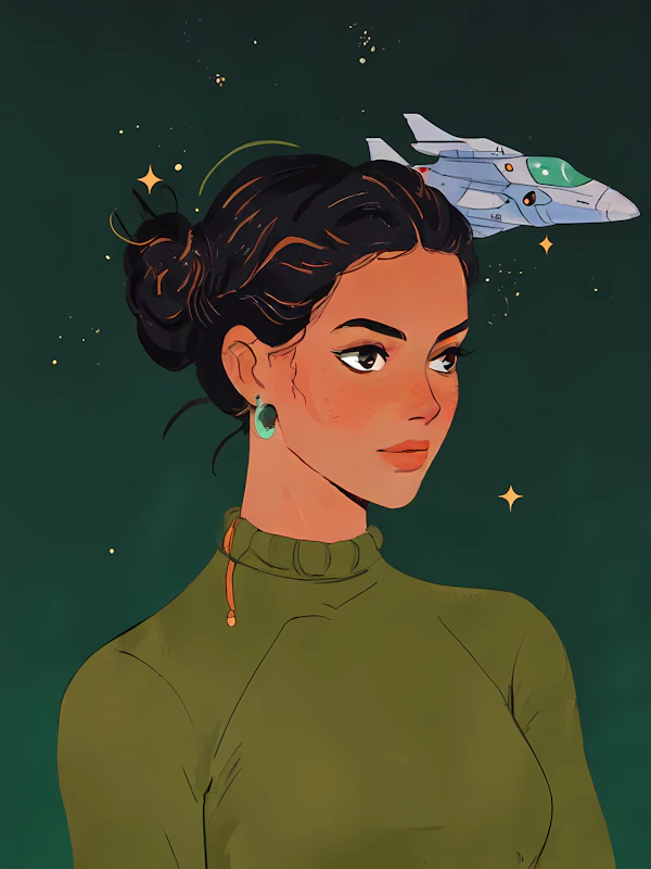 Stylized Woman & Spaceship
