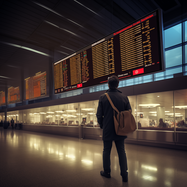 Solitary Traveler at Dusk in Transit Hub