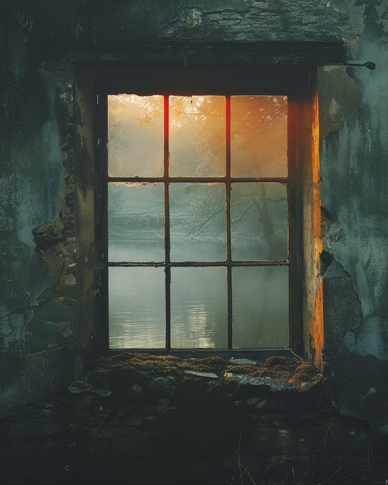 Time-Worn Window with Serene View