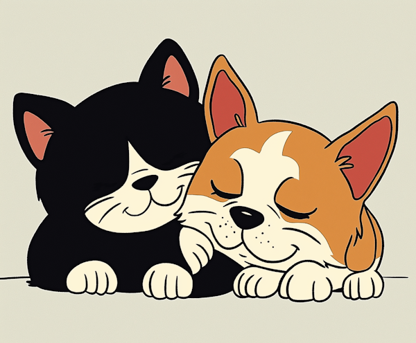 Cartoon Cat and Dog Friends