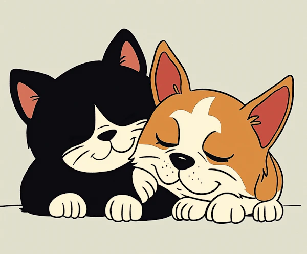Cartoon Cat and Dog Friends