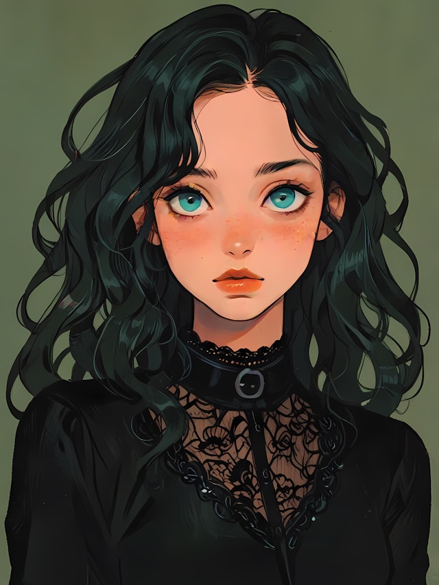 Illustration of a Young Woman with Turquoise Eyes