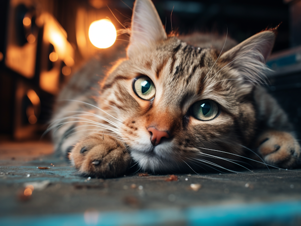 Serene Tabby on Blue Wood