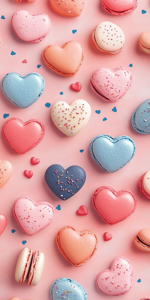 Heart-Shaped Macarons on Pink Background