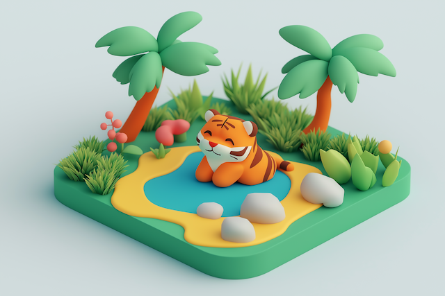 Playful Tiger Cub 3D Illustration