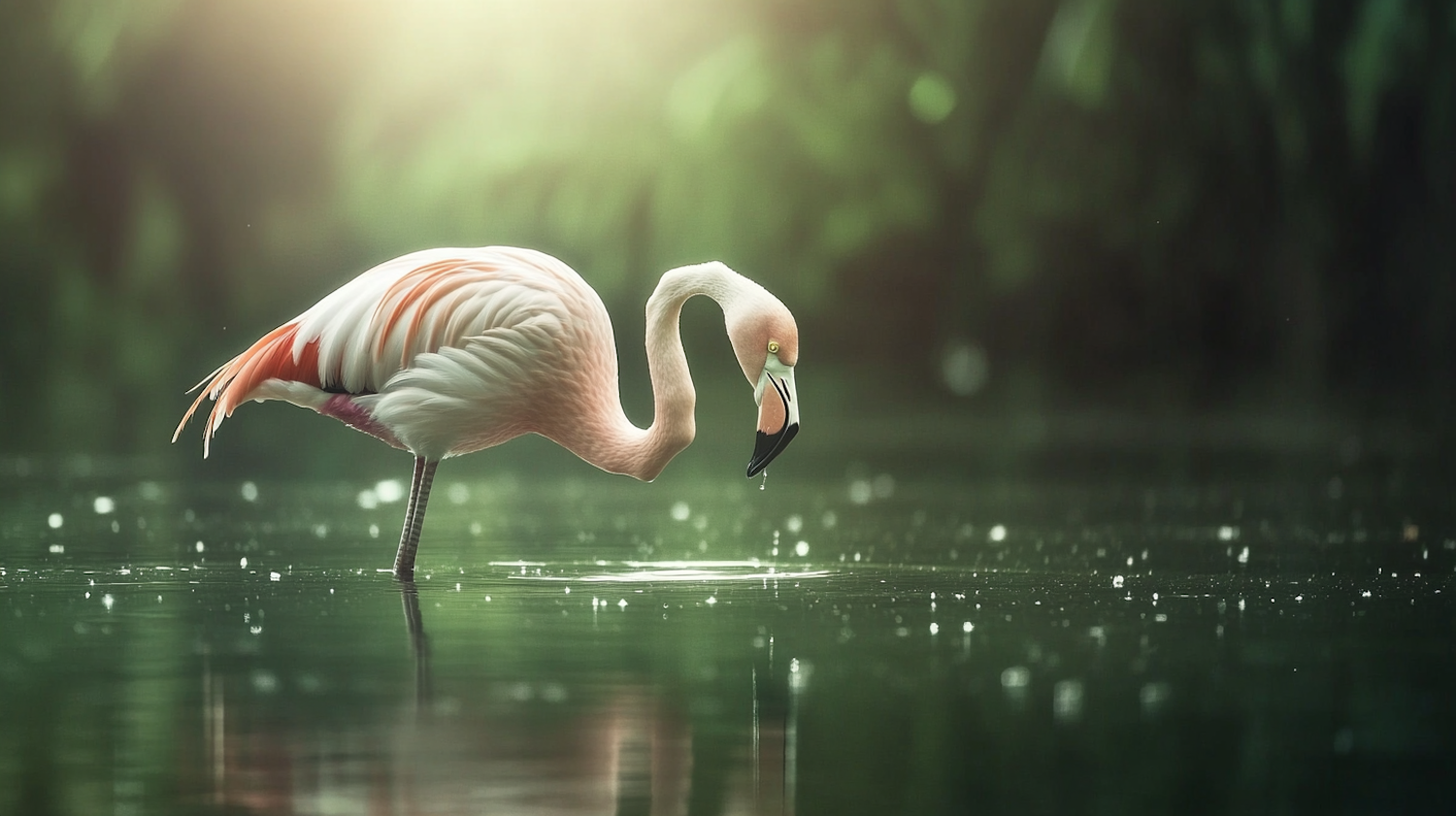 Solitary Flamingo in Shallow Water