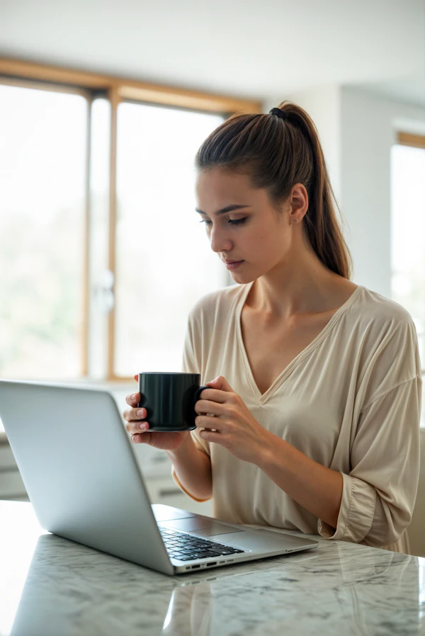 Woman with Laptop and Mug