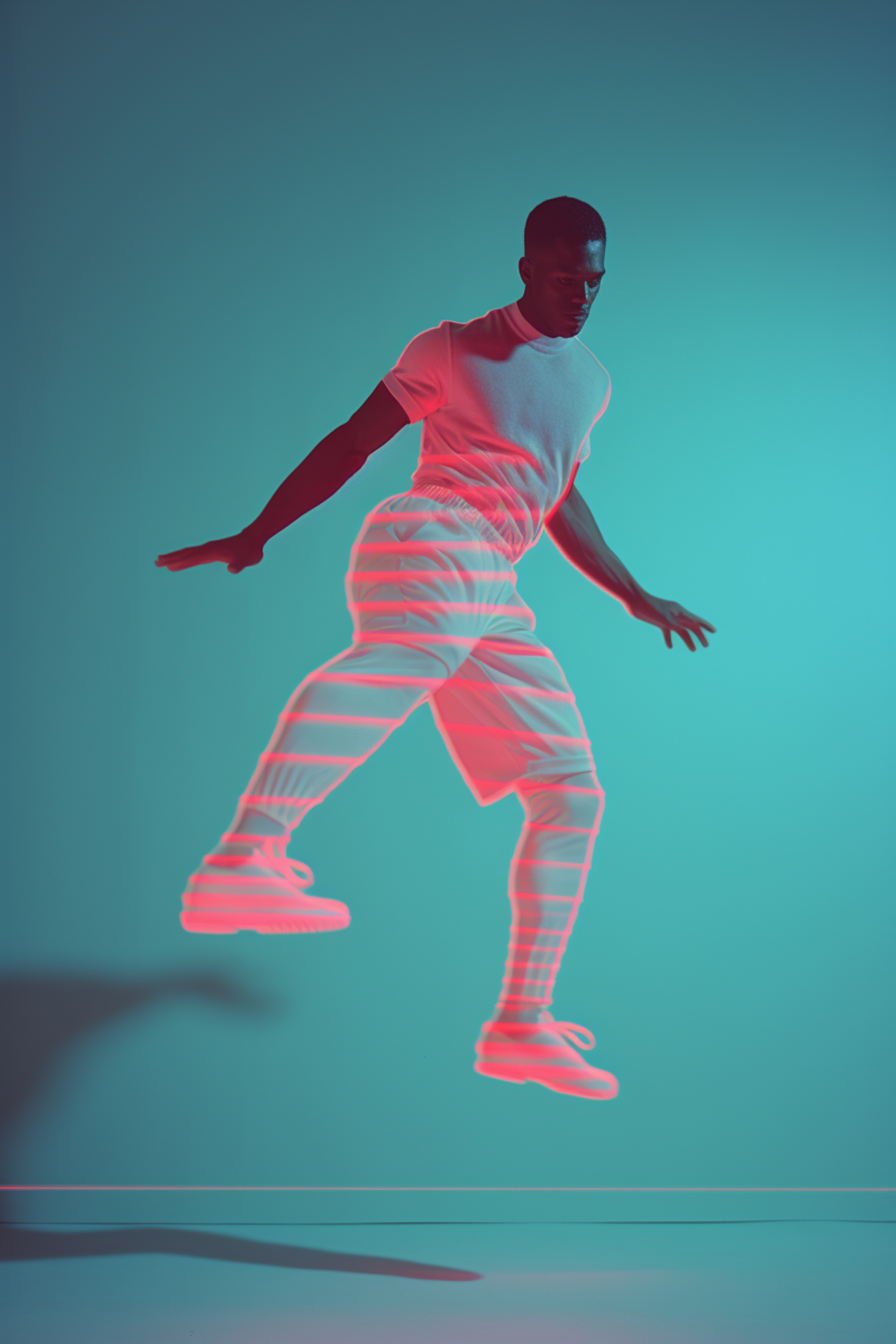 Neon-Outlined Sportsman in Motion