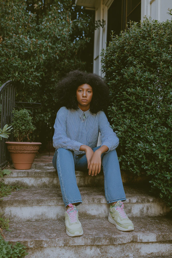 Woman on Outdoor Steps