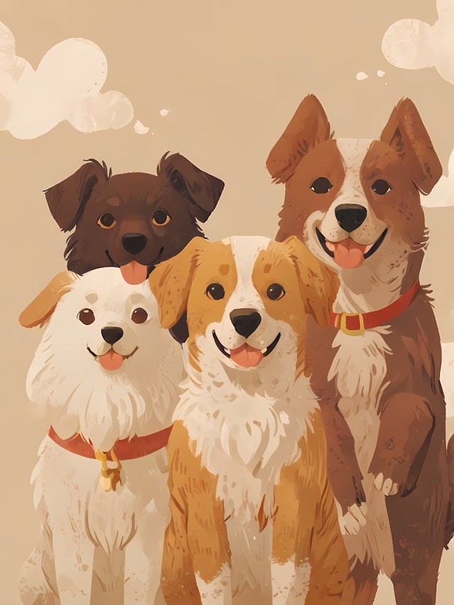 Four Joyful Dogs