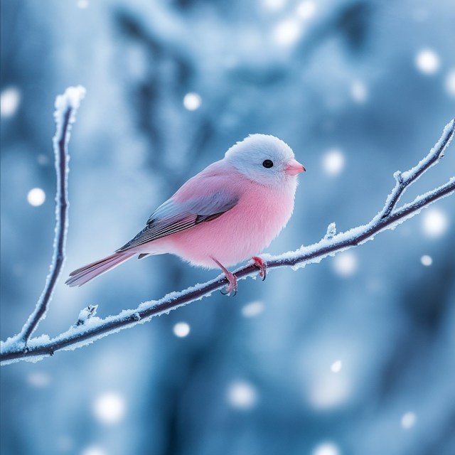 Winter Bird on Frosty Branch