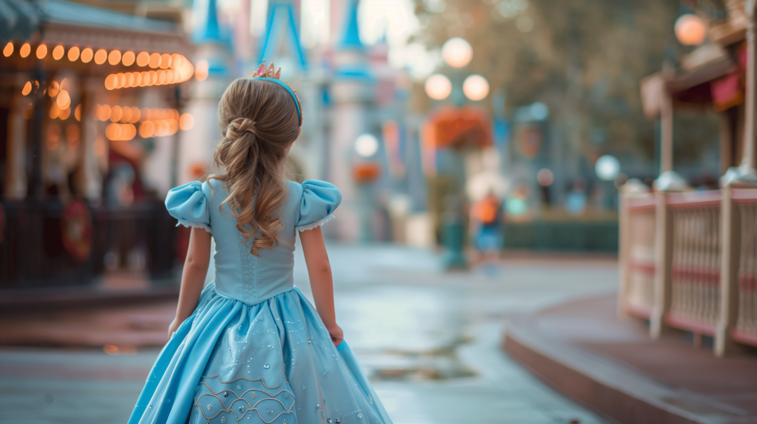 Young Girl in Princess Dress at Theme Park