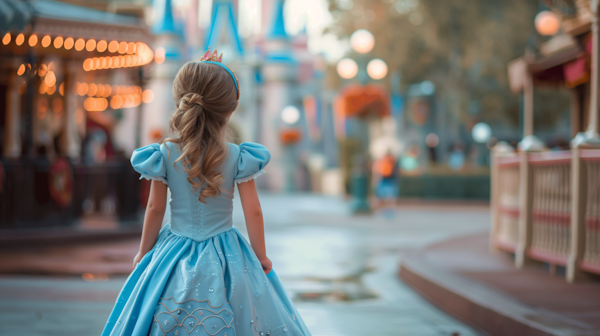 Young Girl in Princess Dress at Theme Park