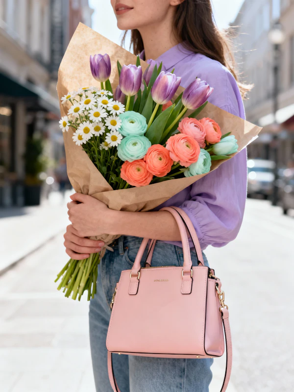 Woman with Flower Bouquet