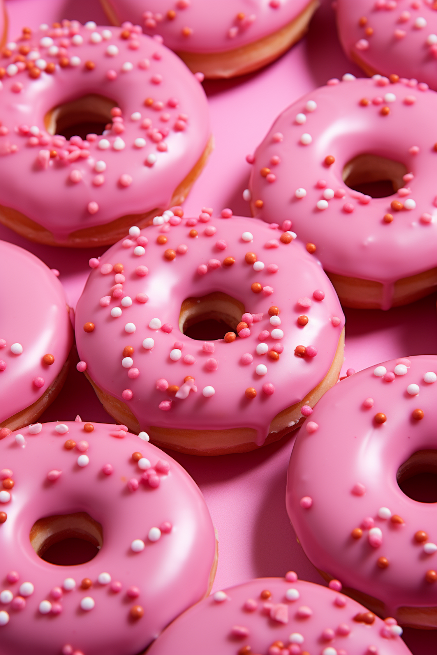 Glossy Pink Frosted Doughnuts with Sprinkles