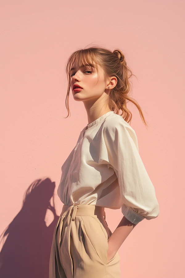 Serene Woman in Pastel Setting