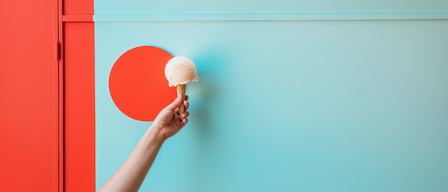 Vibrant Red Door and Turquoise Wall with Ice Cream