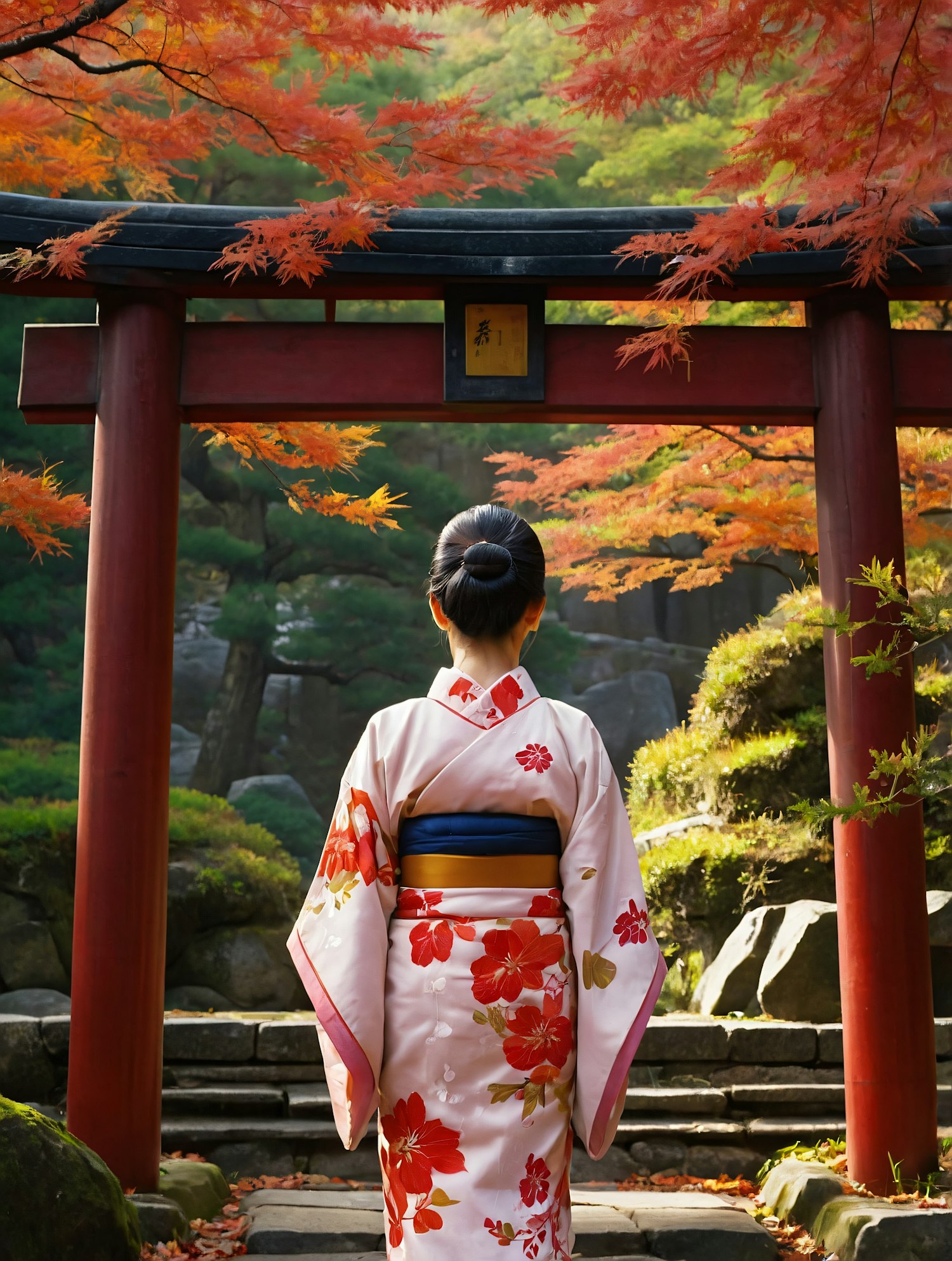 Traditional Kimono at Torii Gate