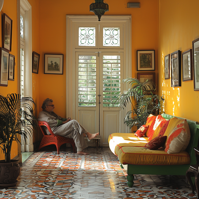 Elderly Man in a Sunlit Room