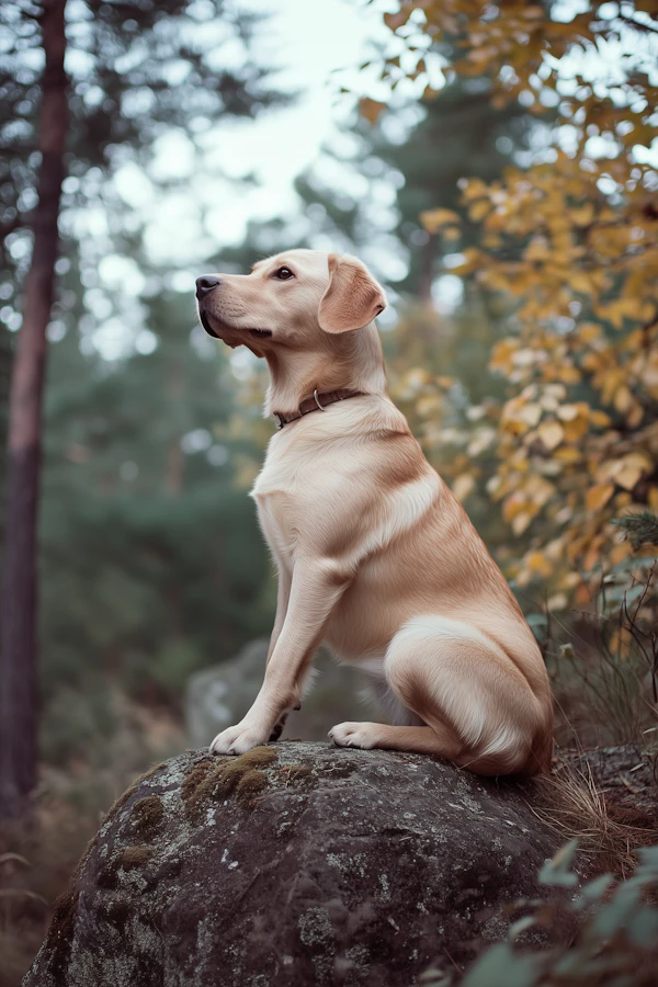 Golden Retriever on Mossy Rock