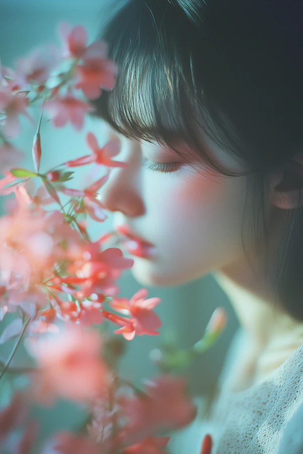 Serene Contemplation with Flowers
