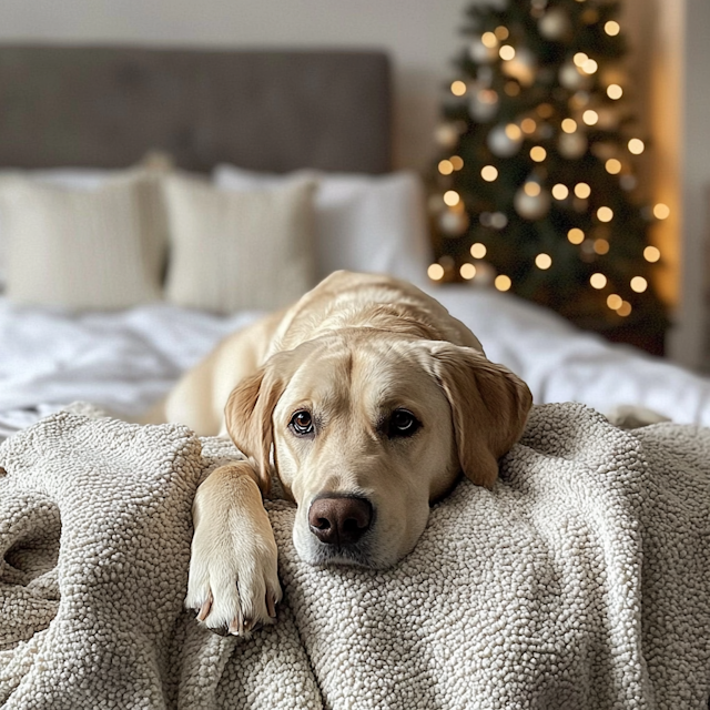 Labrador Retriever on Cream Blanket