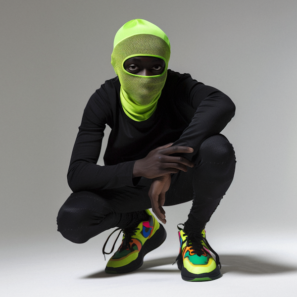 Person in Neon Green Balaclava