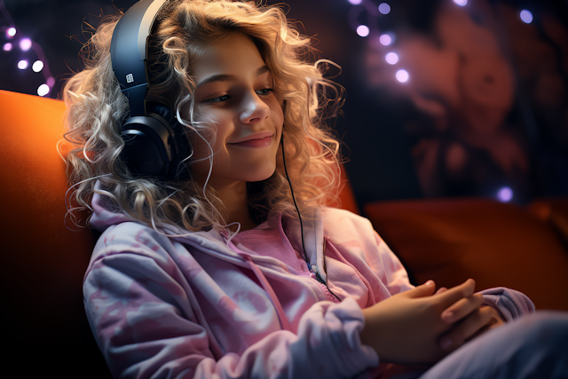 Girl Enjoying Music on Headphones