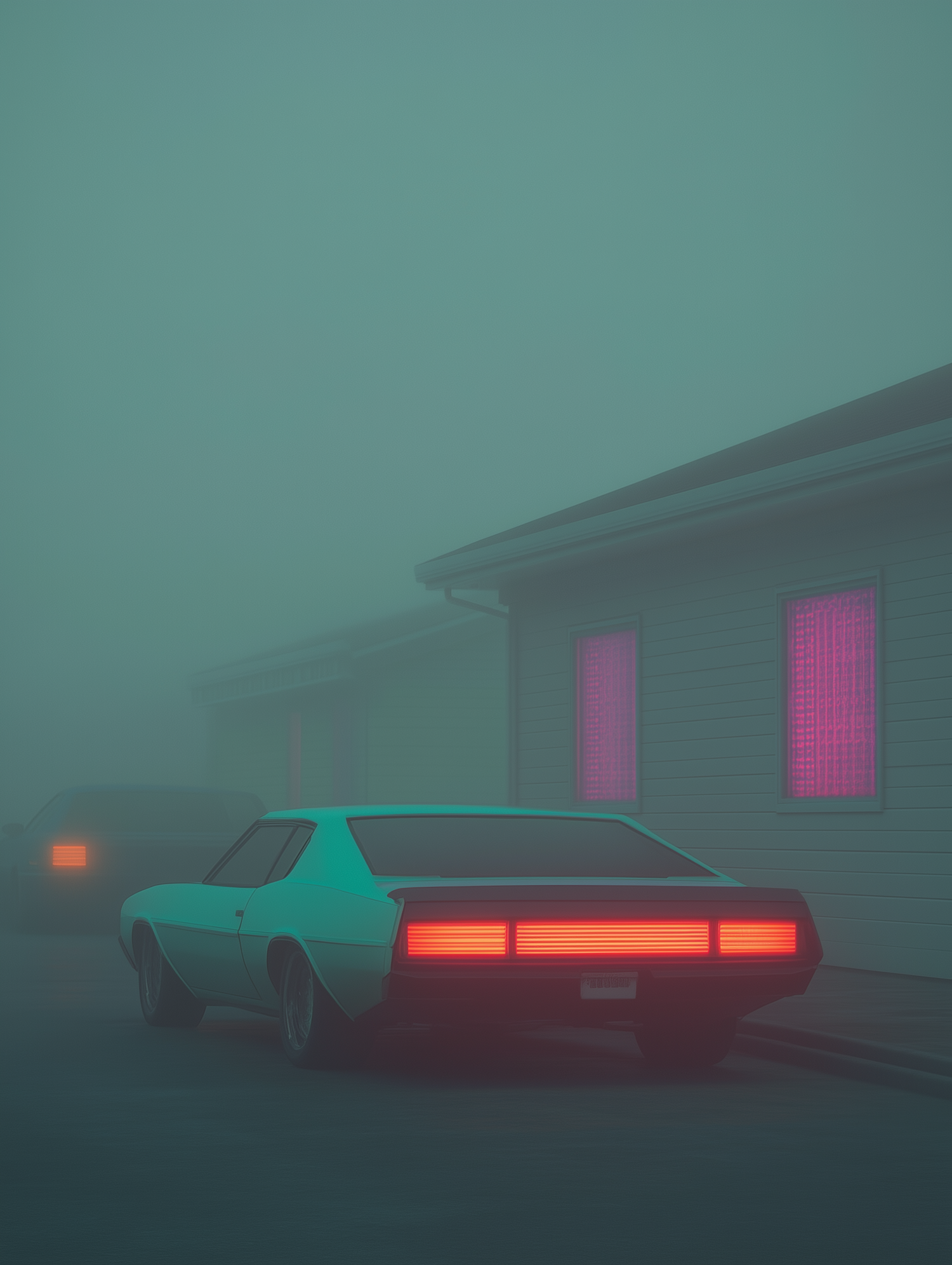 Foggy Retro-Futuristic Street Scene