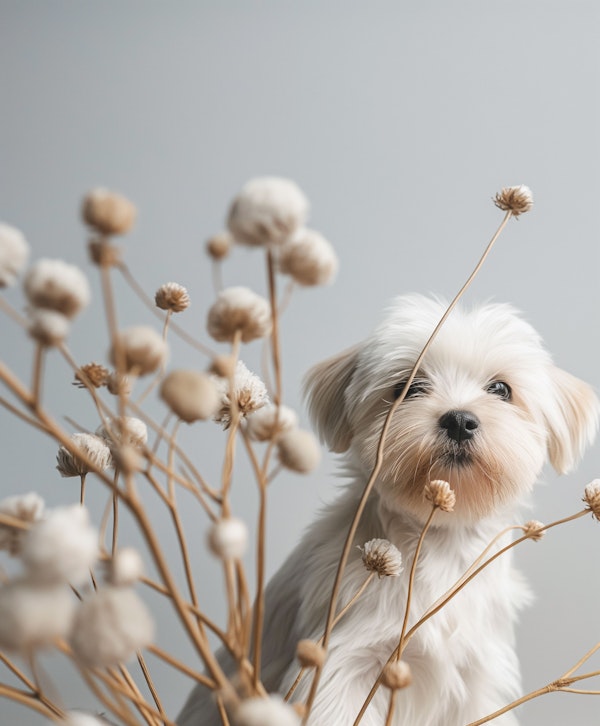 Serene Canine Amidst Dried Flowers