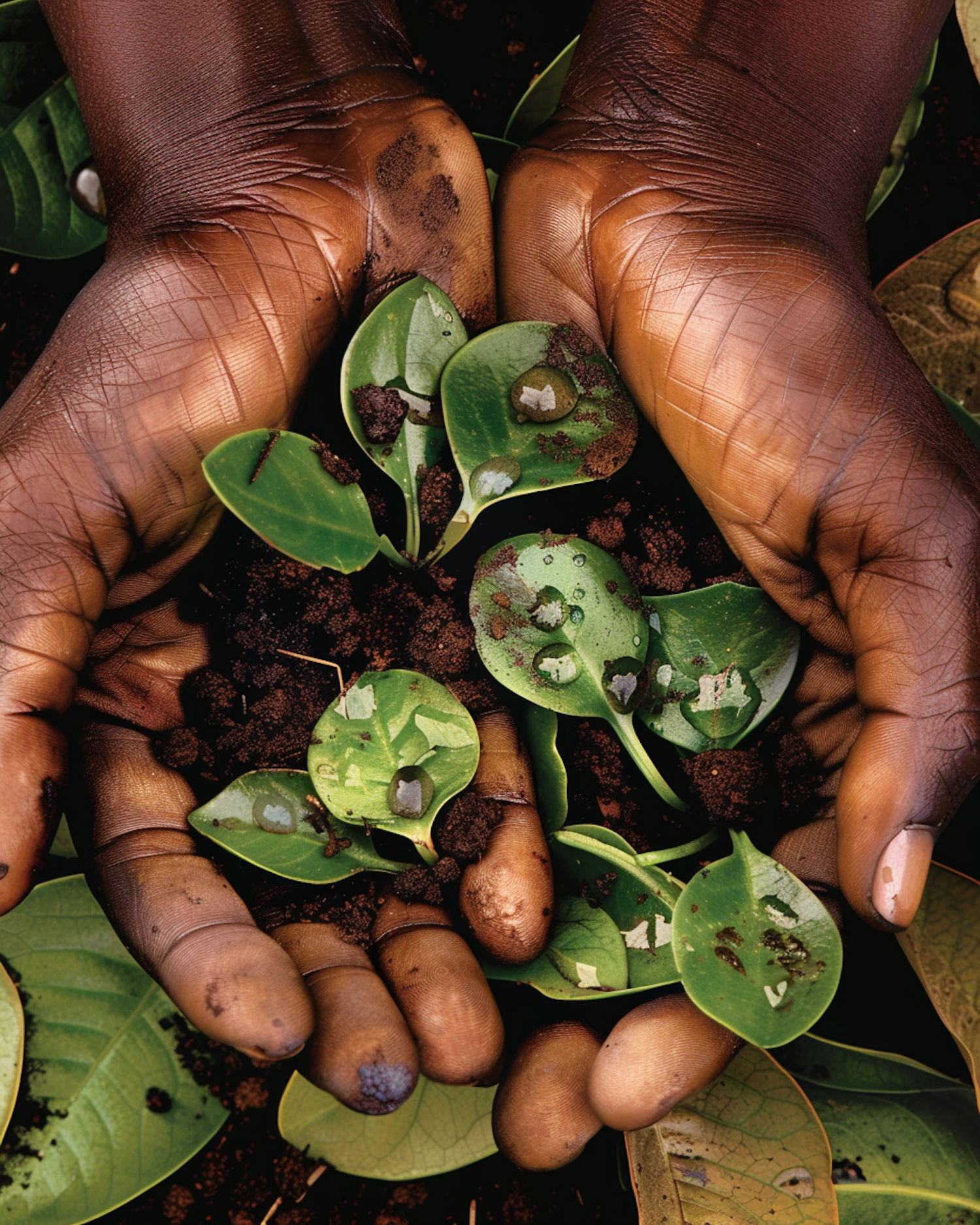 Hands with Green Leaves