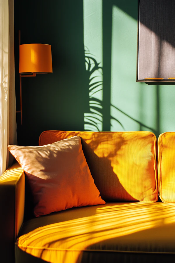 Vibrant Interior Scene with Mustard-Yellow Sofa