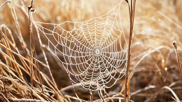 Dew-Kissed Spider Web in Morning Light