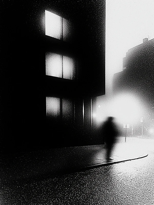 Solitary Figure in Misty Street
