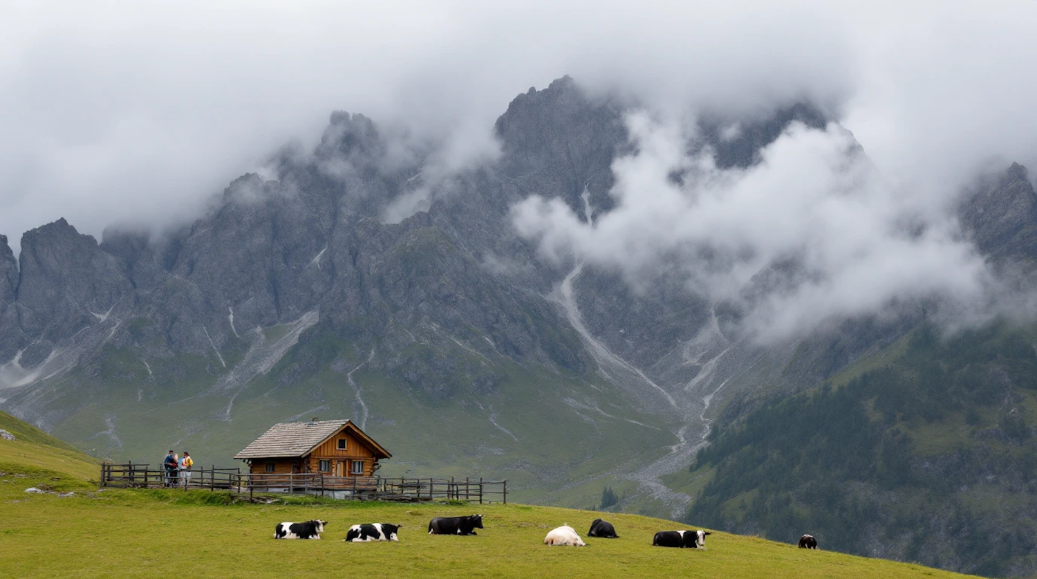 Serene Mountain Landscape with Cabin