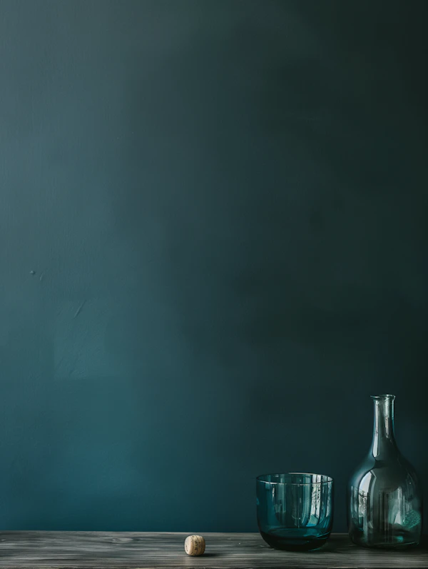 Serene Still Life with Teal Glassware