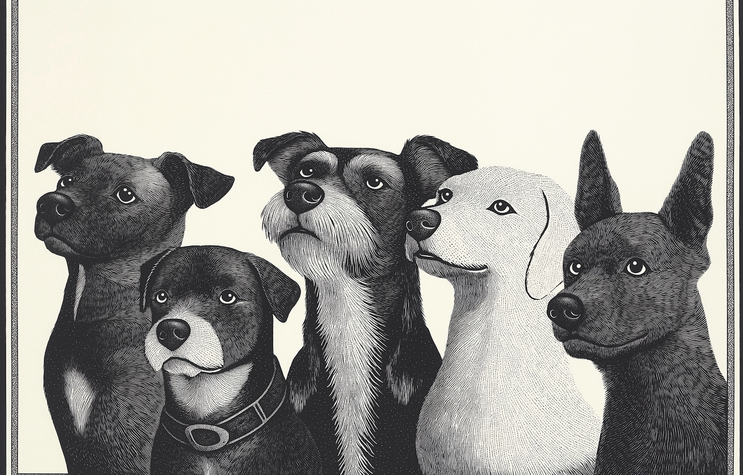 Black and White Illustrated Dogs