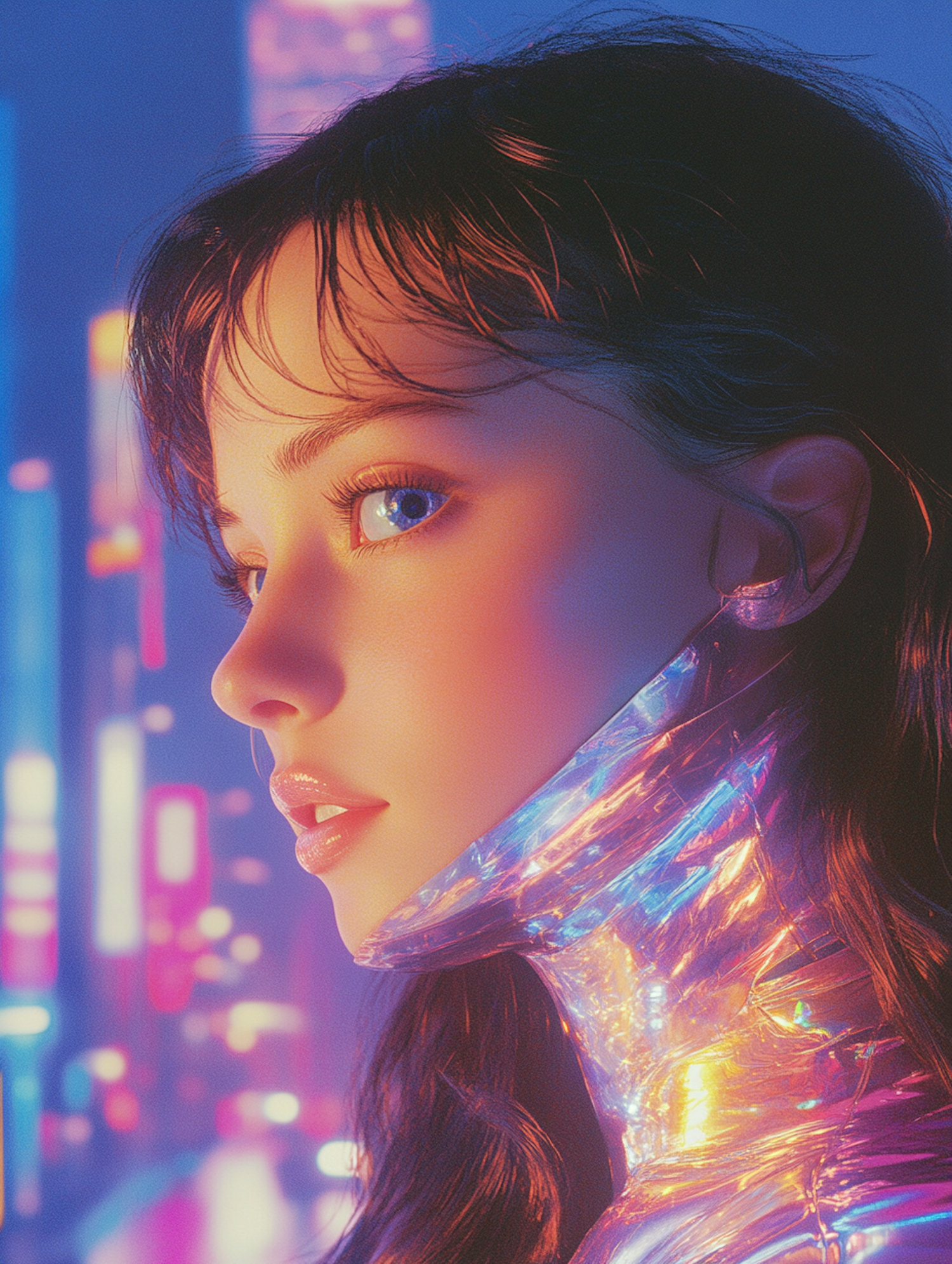 Futuristic Portrait with Iridescent Material