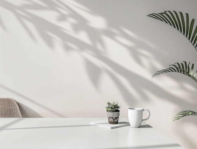 Serene Indoor Scene with Shadows and Plant