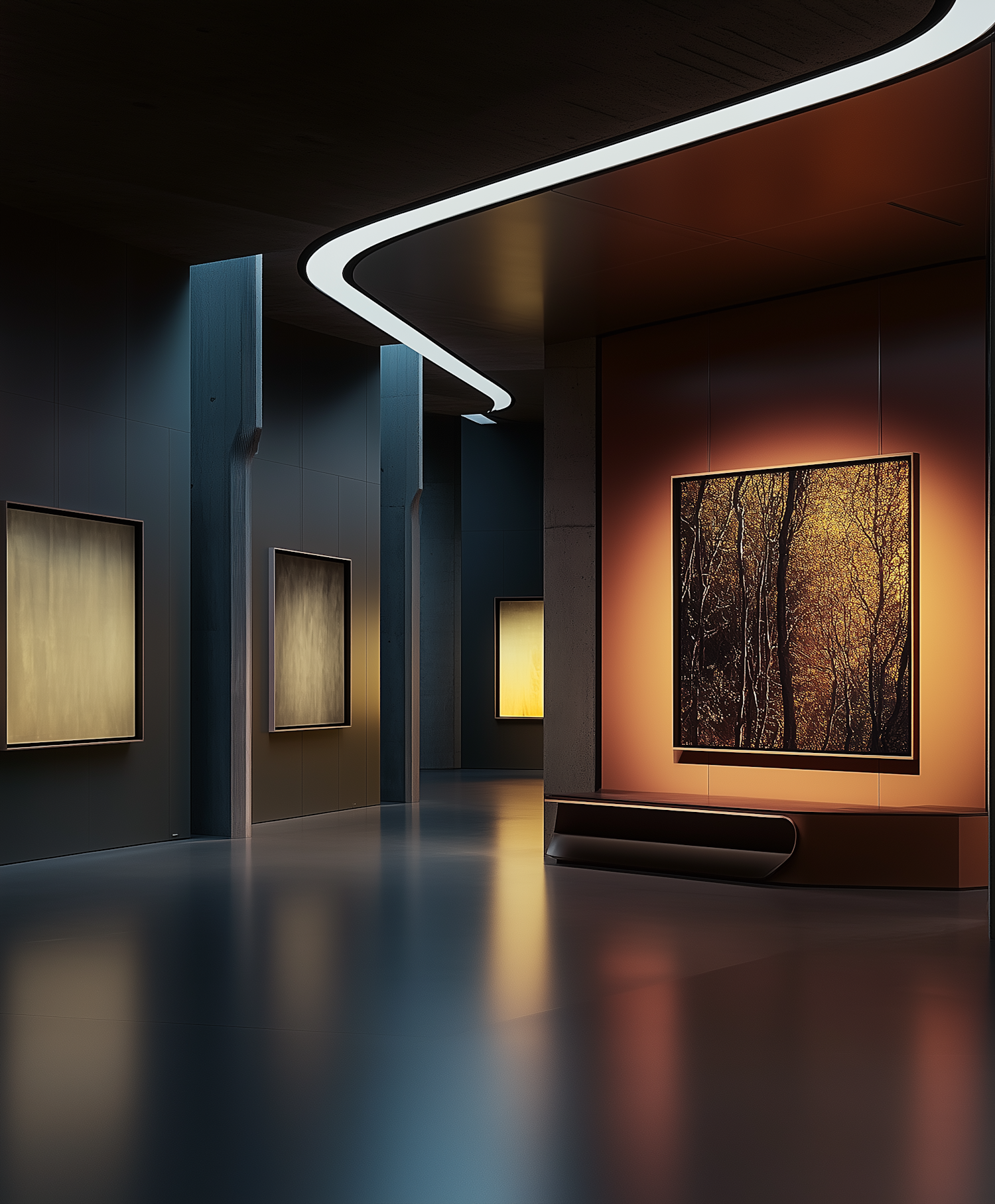 Modern Art Gallery with Abstract Artworks