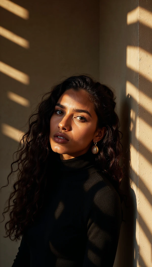 Contemplative Woman in Dramatic Lighting