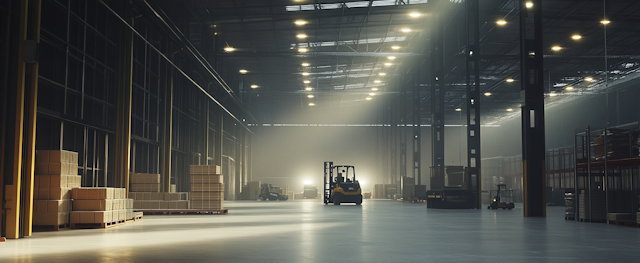 Moody Warehouse Scene with Forklift