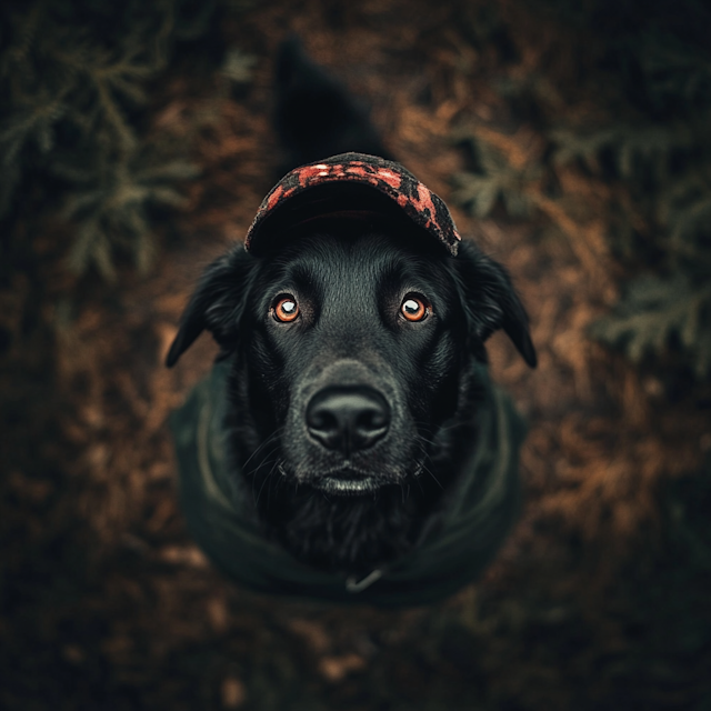 Black Dog with Cap