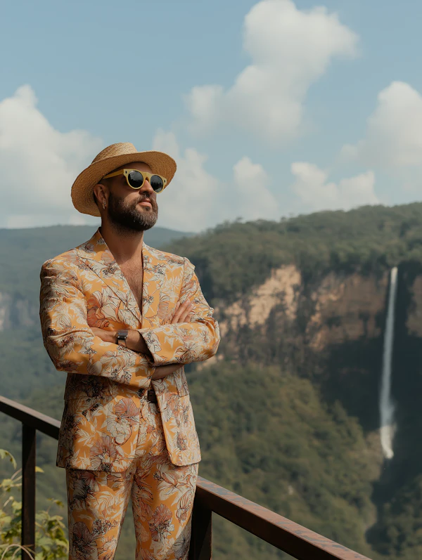 Man in Yellow Floral Suit