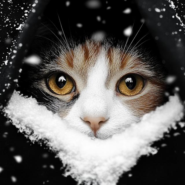 Close-up of Cat in Snowy Setting