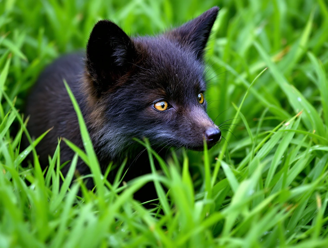 Black Fox in Green Grass