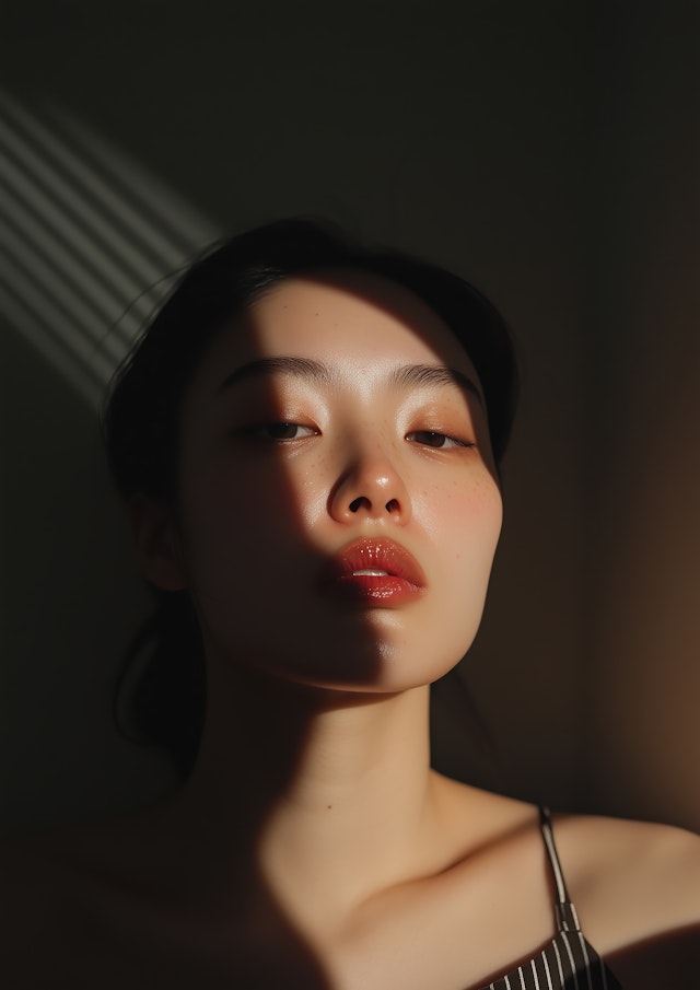 Serene Portrait with Dramatic Lighting